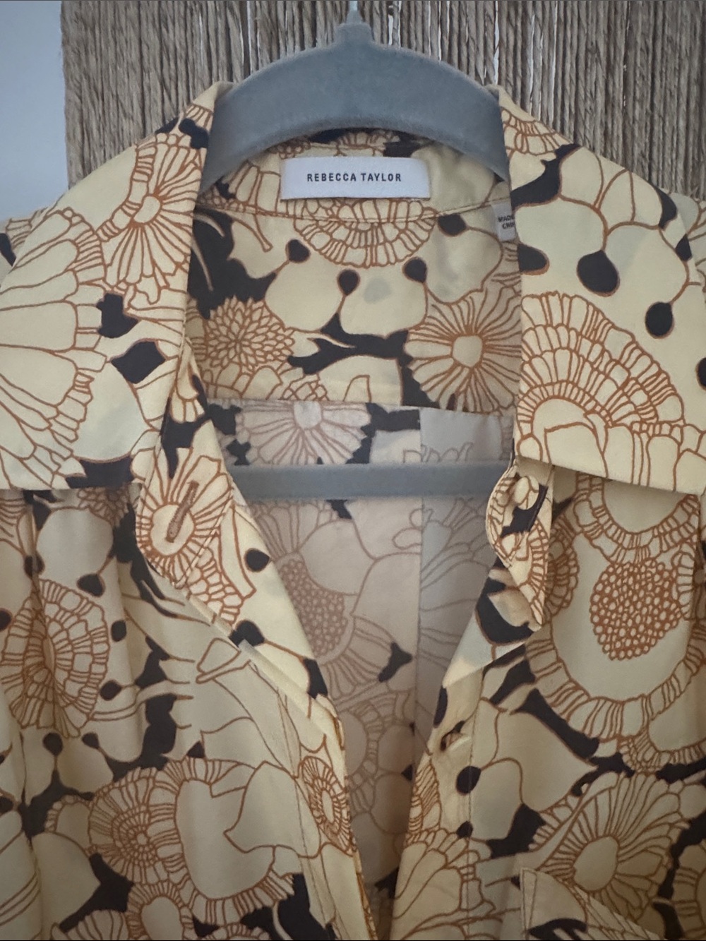 Rebecca Taylor Lemon Yellow Floral Button-Front Shirt with Black Accents